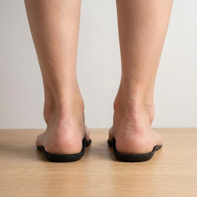 Pieds alignés sur semelles à soutien de voûte (après)